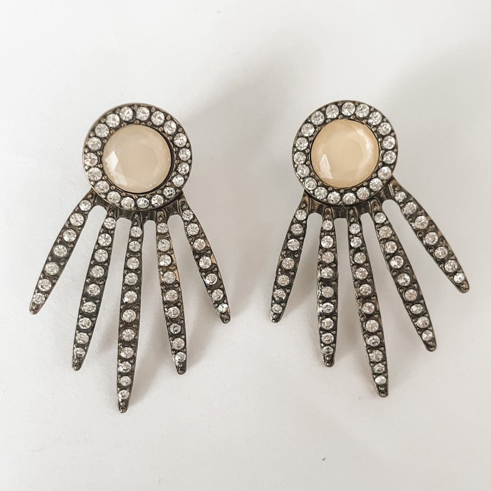 2-in-1 Gold Crystal Jacket Earrings Retro Glam